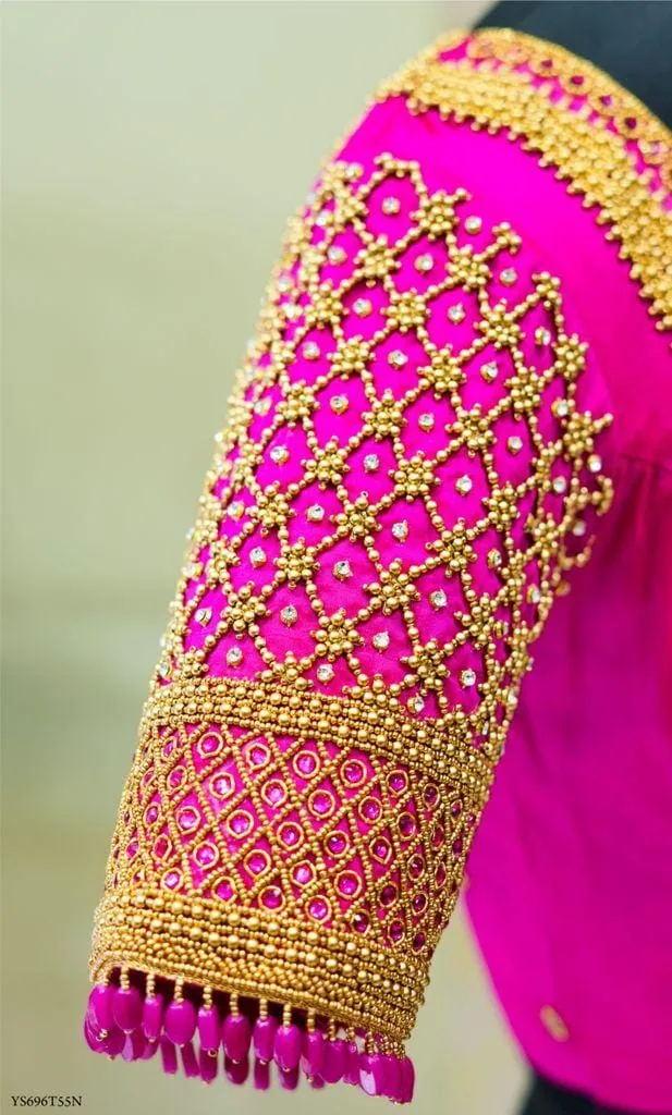 Grace in Grids – Pink Checks All Over Maggam Work Blouse