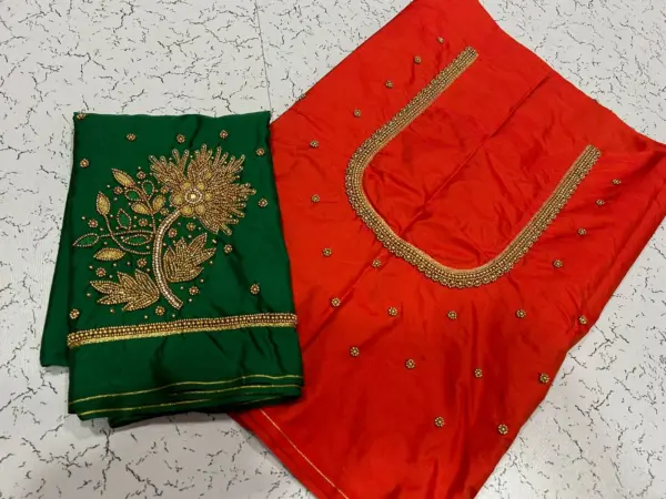 Graceful Lotus Elegance – Designer Beads Aari Work Blouse at Offer Price