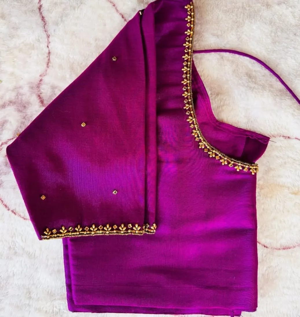 Graceful Minimal Aariwork Blouse – Classic Purple Designer Pick