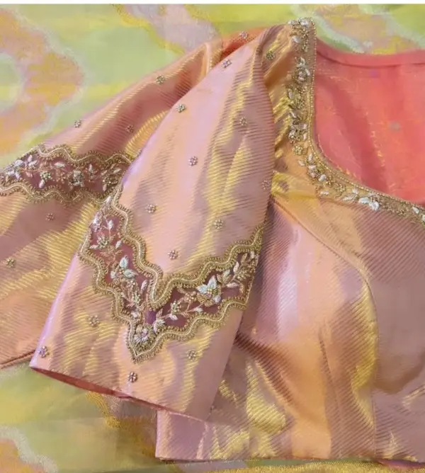 Luxury in Every Stitch – Peach Trendy Maggam Work Net Blouse