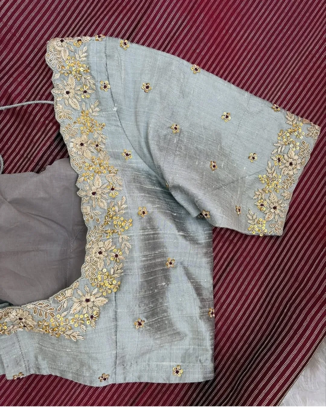 Luxury in Every Thread – Grey Raw Silk Zardosi Maggam Blouse