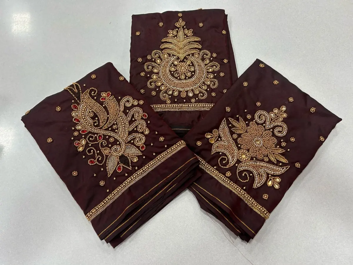 Majestic Dark Maroon Aari Work Blouse – Limited-Time Offer