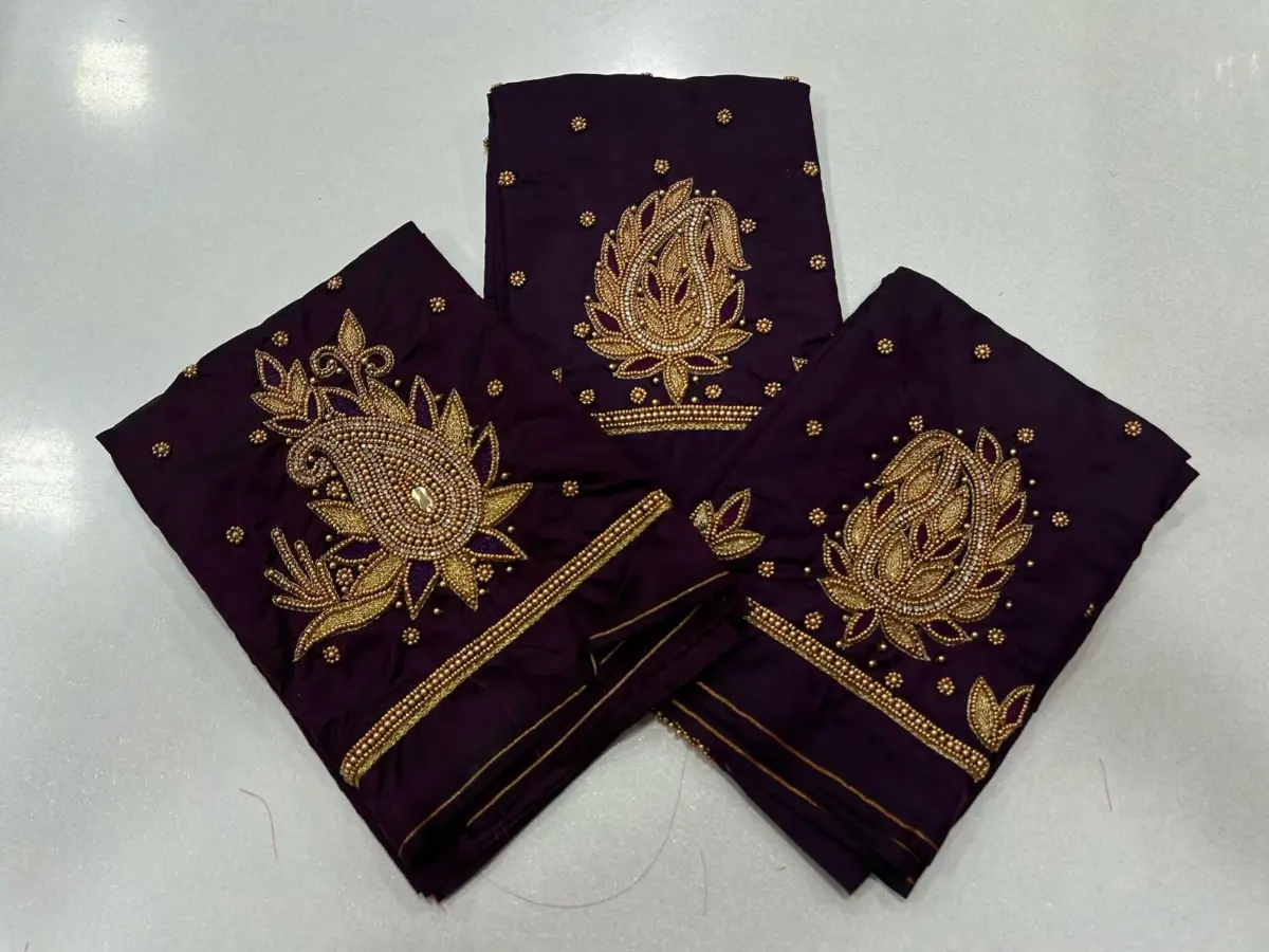 Majestic Dark Maroon Aari Work Blouse – Limited-Time Offer