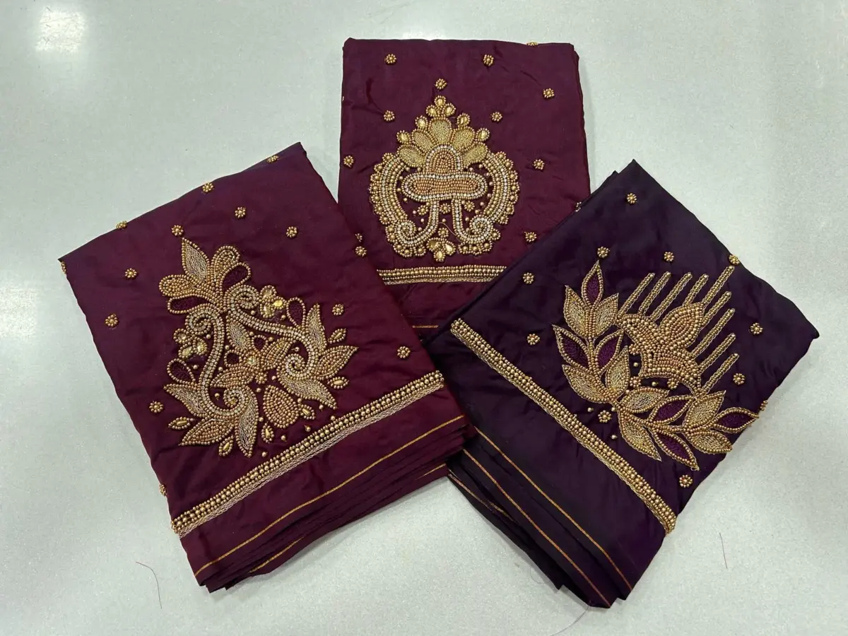 Majestic Dark Maroon Aari Work Blouse – Limited-Time Offer