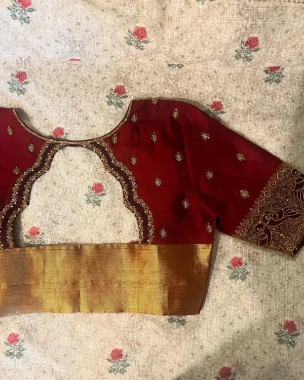 Majestic Maroon Peacock Maggam Work Blouse – Royal Elegance Redefined!