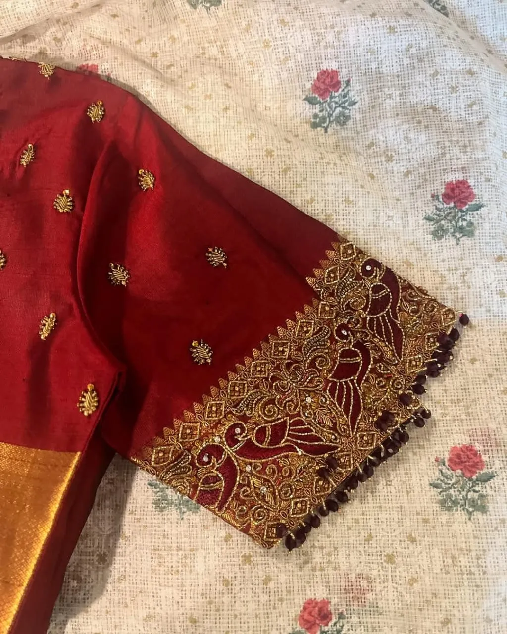 Majestic Maroon Peacock Maggam Work Blouse – Royal Elegance Redefined!