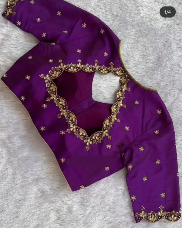 Purple Party Wear Maggam Blouse – Subtle Kundan Glow, Maximum Style