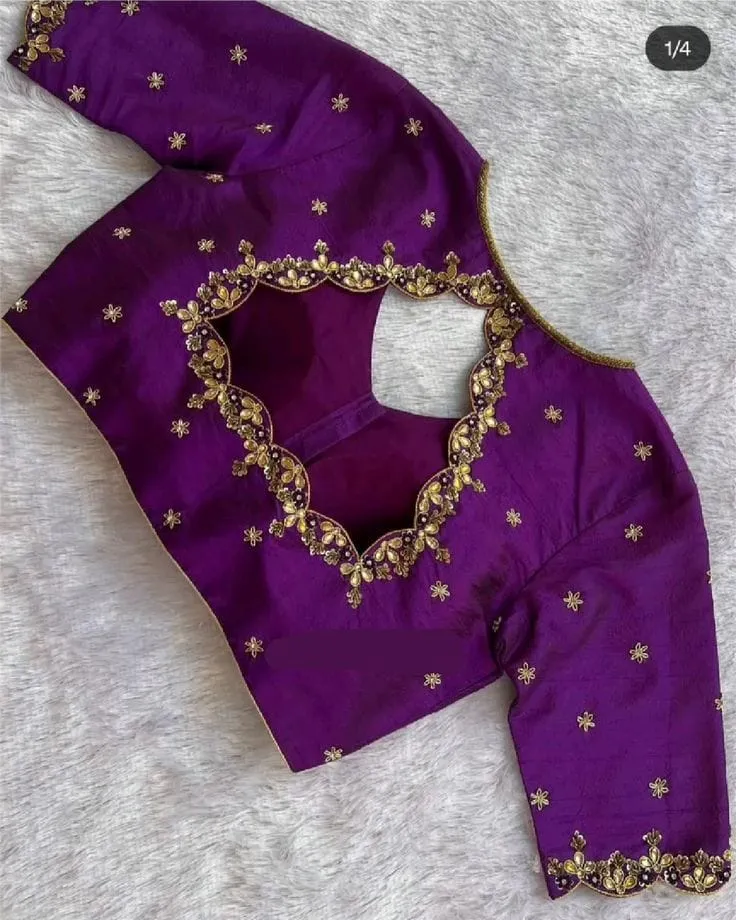 Purple Party Wear Maggam Blouse – Subtle Kundan Glow, Maximum Style