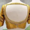 Radiant Golden Yellow Net Maggam Work Blouse – A Designer Dream