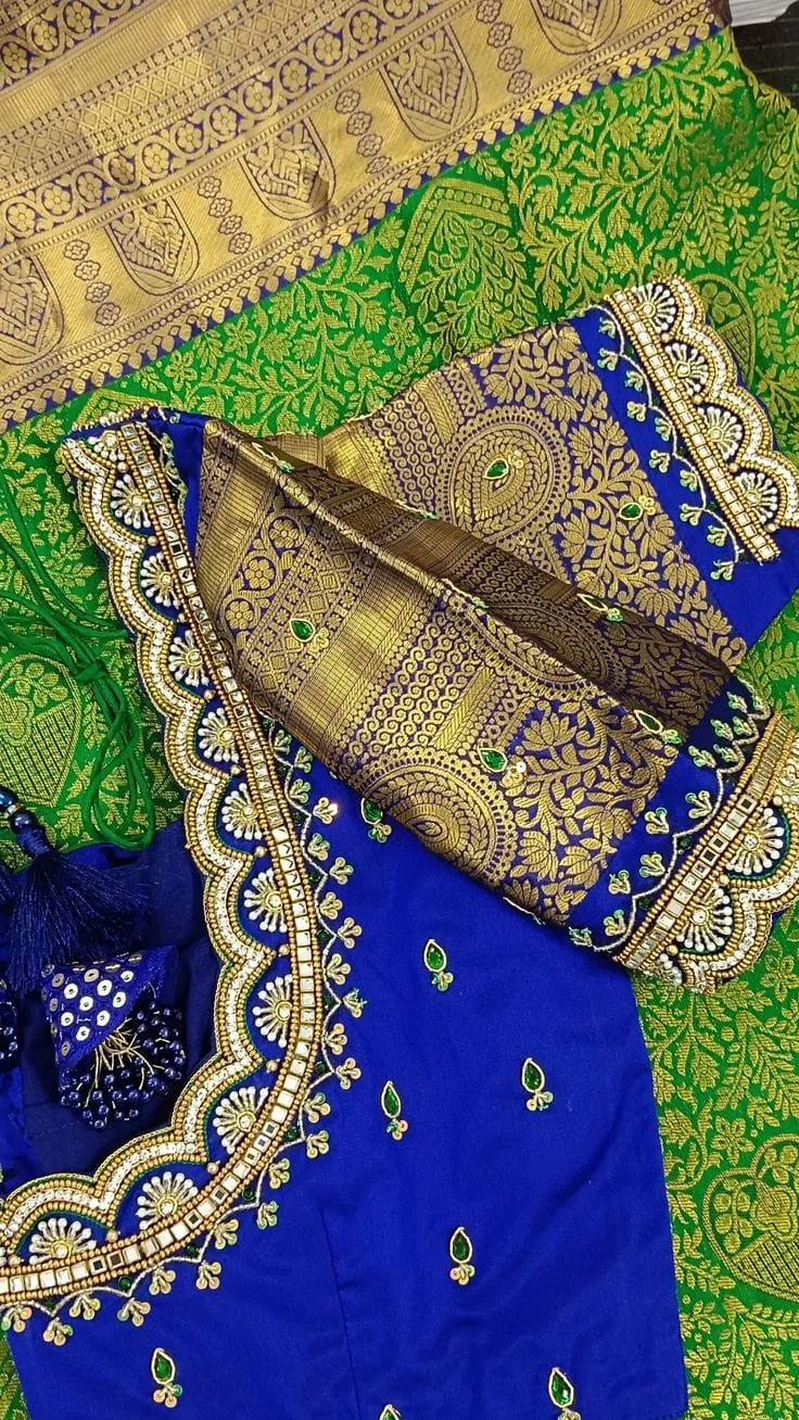Regal Radiance – Royal Blue Cutwork Maggam Blouse for Grand Celebrations