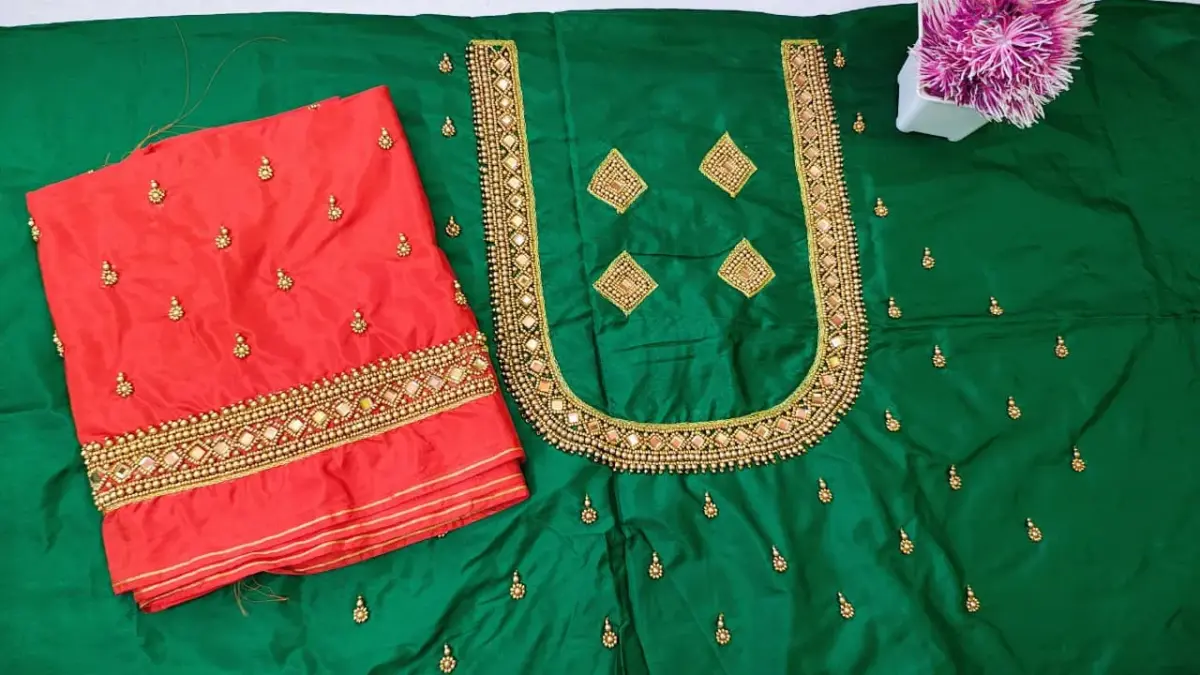 Royal Yellow-Gold Kundan Maggam Work Blouse – Exclusive Offer!
