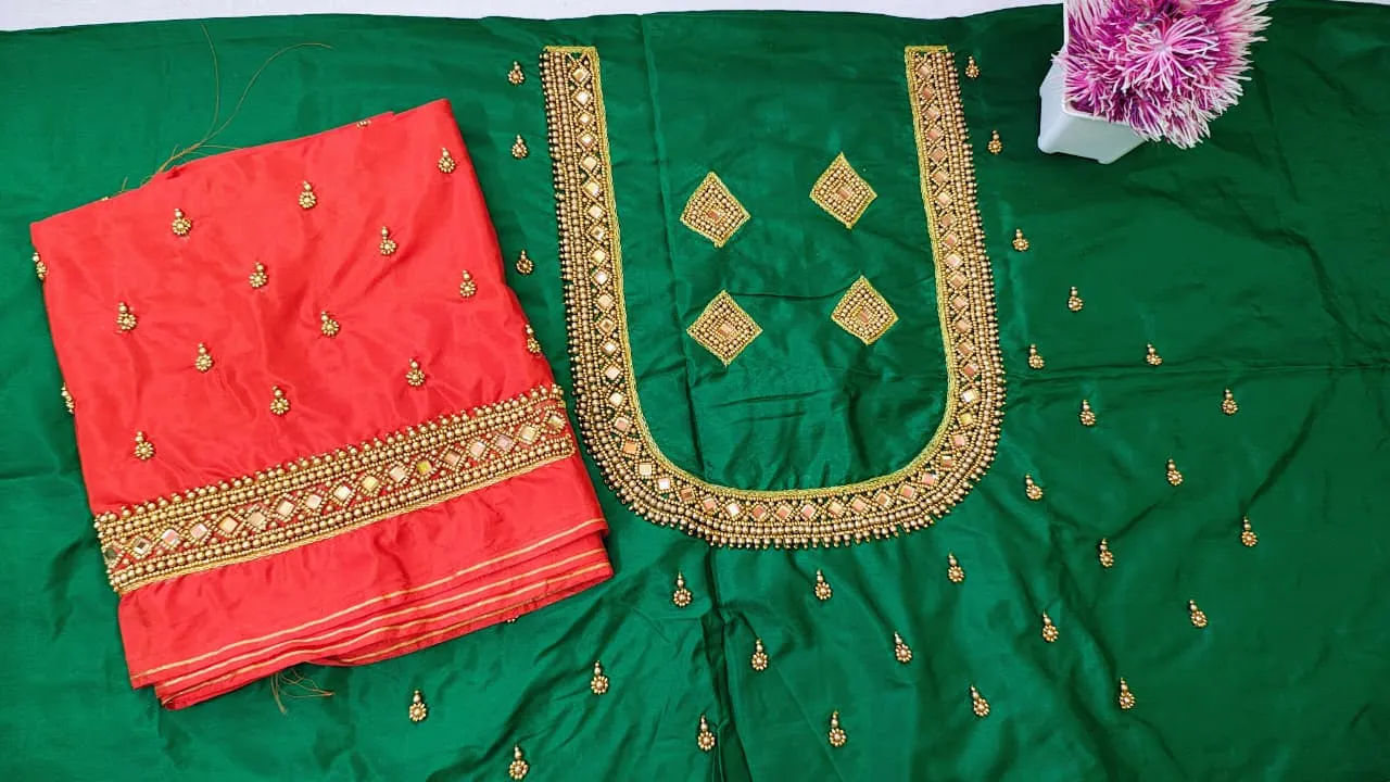 Royal Yellow-Gold Kundan Maggam Work Blouse – Exclusive Offer!
