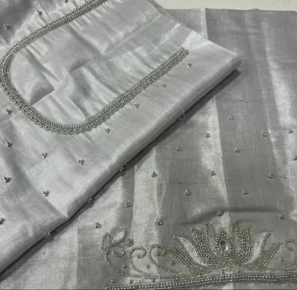 Shimmering Silver Tissue Aari Work Blouses – Unmissable Offer!