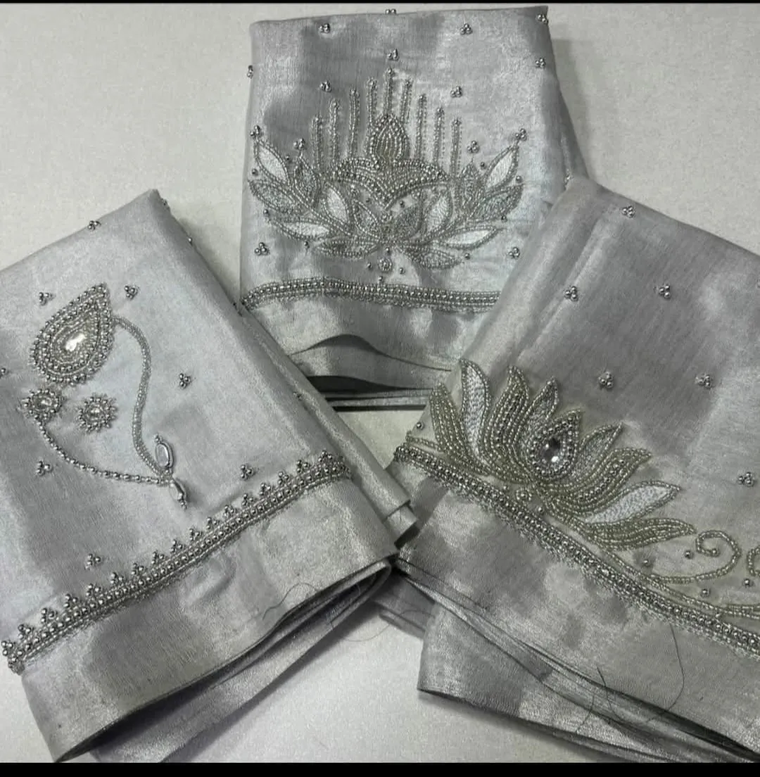 Shimmering Silver Tissue Aari Work Blouses – Unmissable Offer!