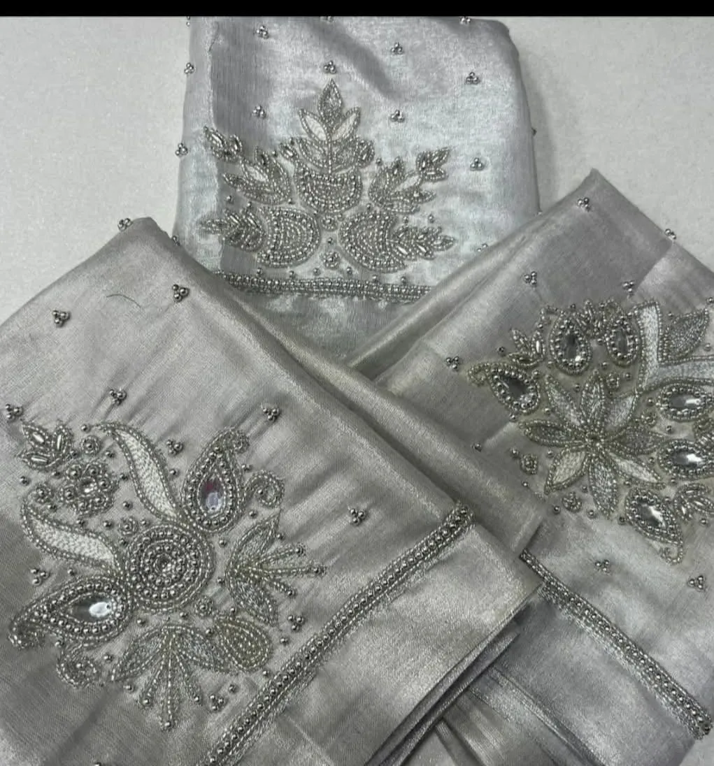 Shimmering Silver Tissue Aari Work Blouses – Unmissable Offer!