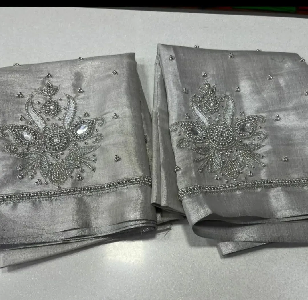Shimmering Silver Tissue Aari Work Blouses – Unmissable Offer!