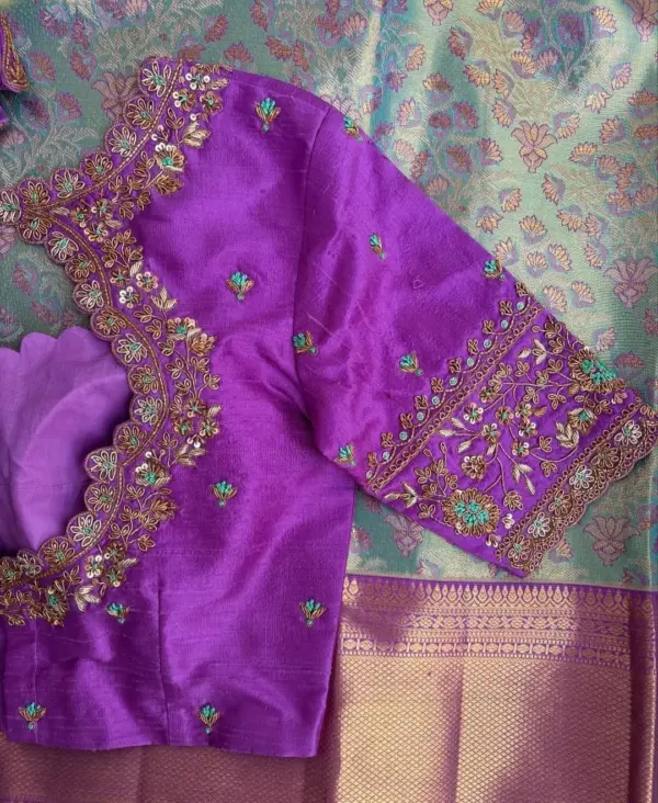 Statement Look – Lavender Raw Silk Zardosi Bridal Blouse