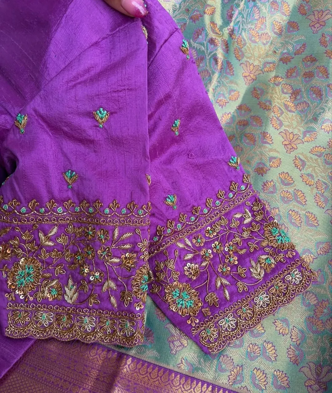Statement Look – Lavender Raw Silk Zardosi Bridal Blouse