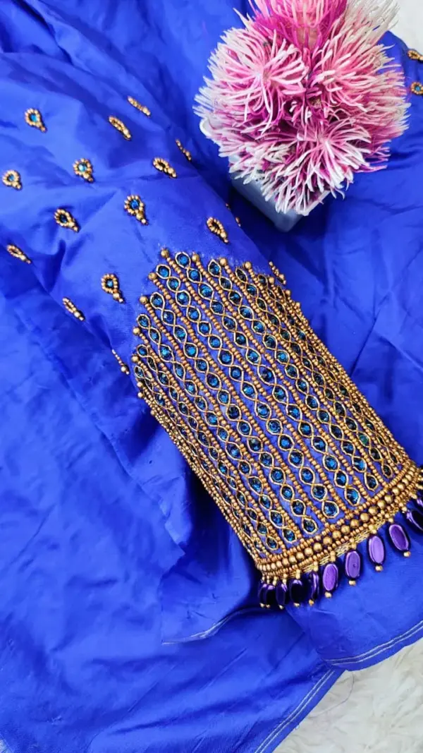 Timeless Minimal Zardosi Kundan Blouse – Designer Touch, Exclusive Offer!