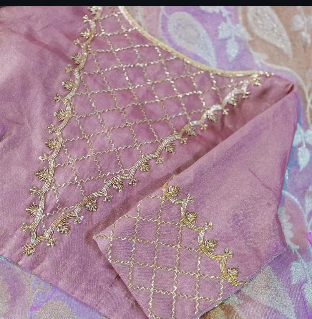 Baby Pink Aari Work Blouse – Elegant Handcrafted Designer Wear for Weddings