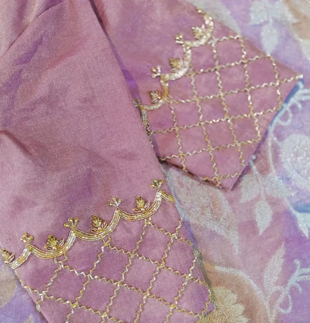 Baby Pink Aari Work Blouse – Elegant Handcrafted Designer Wear for Weddings