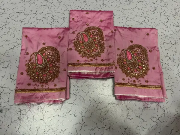 Baby Pink Buti Maggam Work Blouse – Elegant Half Pattu Design