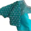 Celestial Charm: Sky Blue Net Blouse with Pearl Checks Work