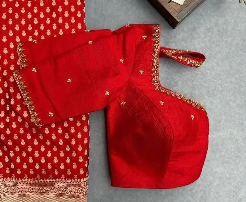 Chic Red Aliya Cut Blouse with Minimal Maggam Work – Style Redefined
