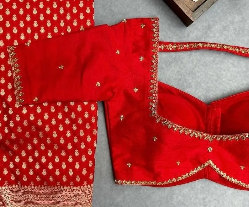 Chic Red Aliya Cut Blouse with Minimal Maggam Work – Style Redefined