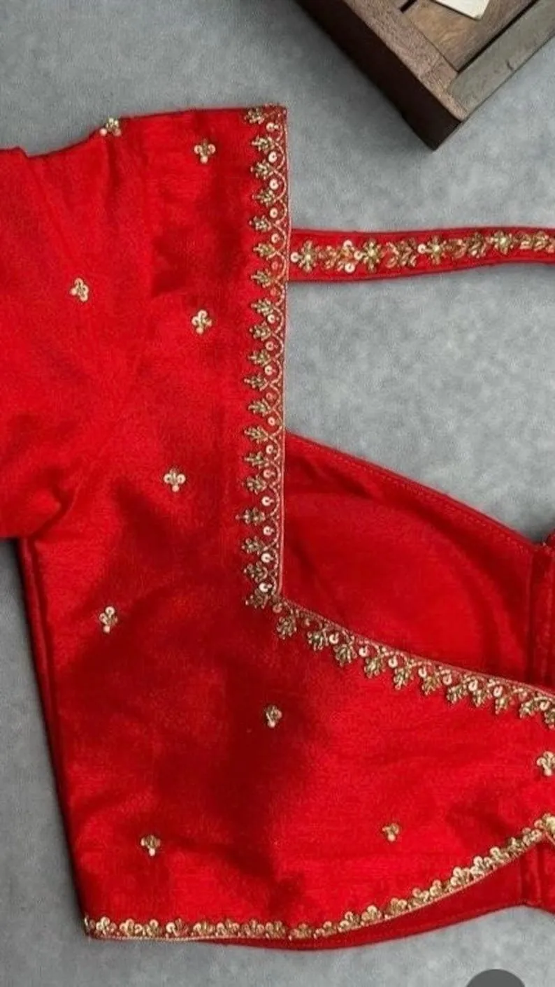 Chic Red Aliya Cut Blouse with Minimal Maggam Work – Style Redefined