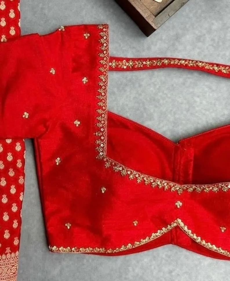 Chic Red Aliya Cut Blouse with Minimal Maggam Work – Style Redefined