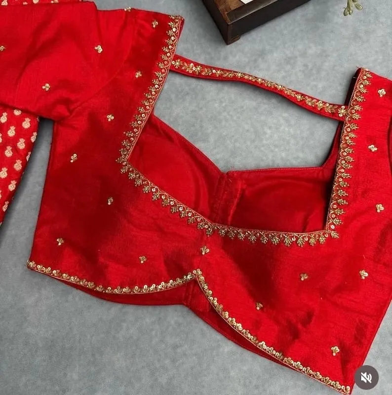 Chic Red Aliya Cut Blouse with Minimal Maggam Work – Style Redefined