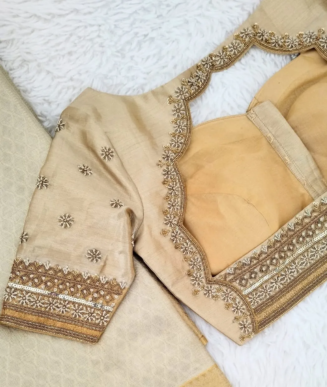 Elegant Half White Maggam Work Blouse – Premium Handcrafted Bridal Style for Every Occasion