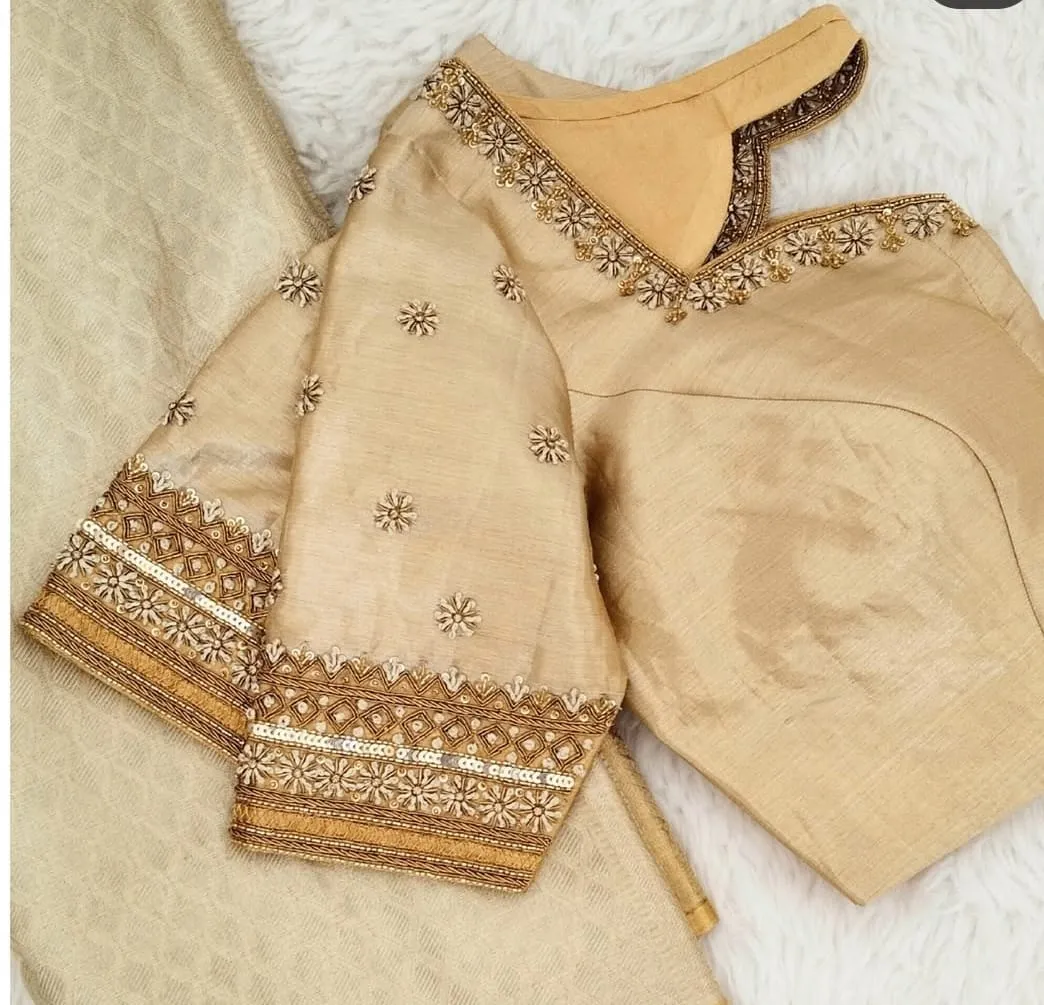 Elegant Half White Maggam Work Blouse – Premium Handcrafted Bridal Style for Every Occasion