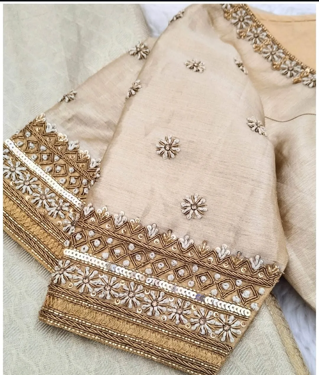 Elegant Half White Maggam Work Blouse – Premium Handcrafted Bridal Style for Every Occasion