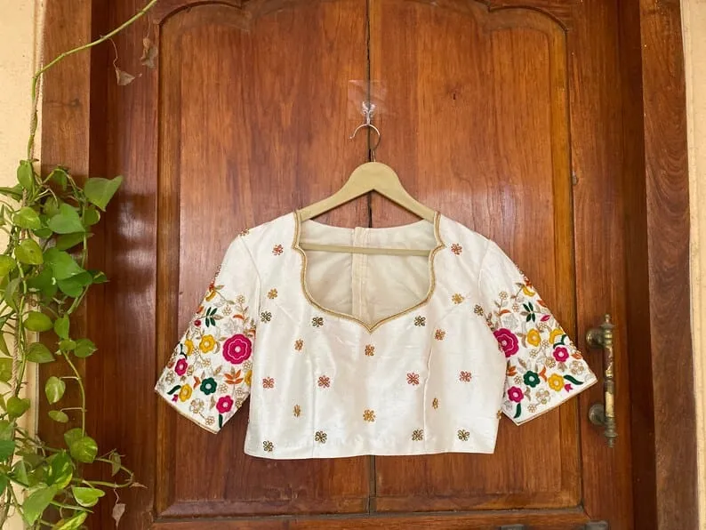 Elegant Half White Thread Work Blouse – Perfect Multipurpose Wear