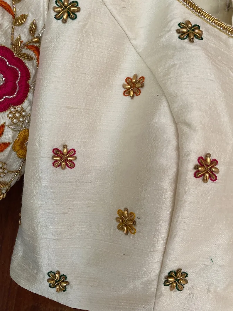 Elegant Half White Thread Work Blouse – Perfect Multipurpose Wear