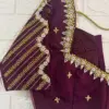 Elegant Wine Colour Blouse with Silver Maggam Work – Bridal & Partywear Statement Piece