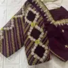 Elegant Wine Colour Blouse with Silver Maggam Work – Bridal & Partywear Statement Piece