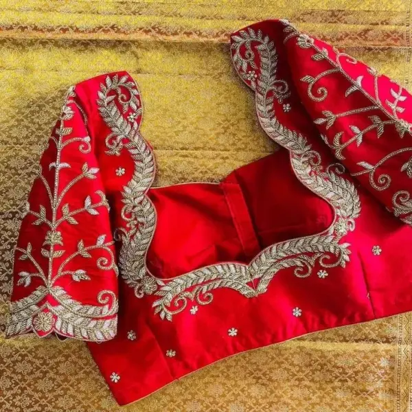 Fiery Elegance: Red Cutwork Aari Designer Blouse for Power Dressing
