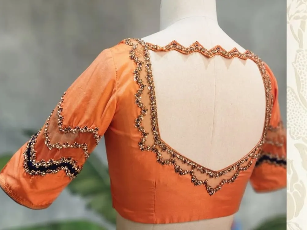 Fresh Orange Net Blouse – Breezy Elegance for Every Occasion