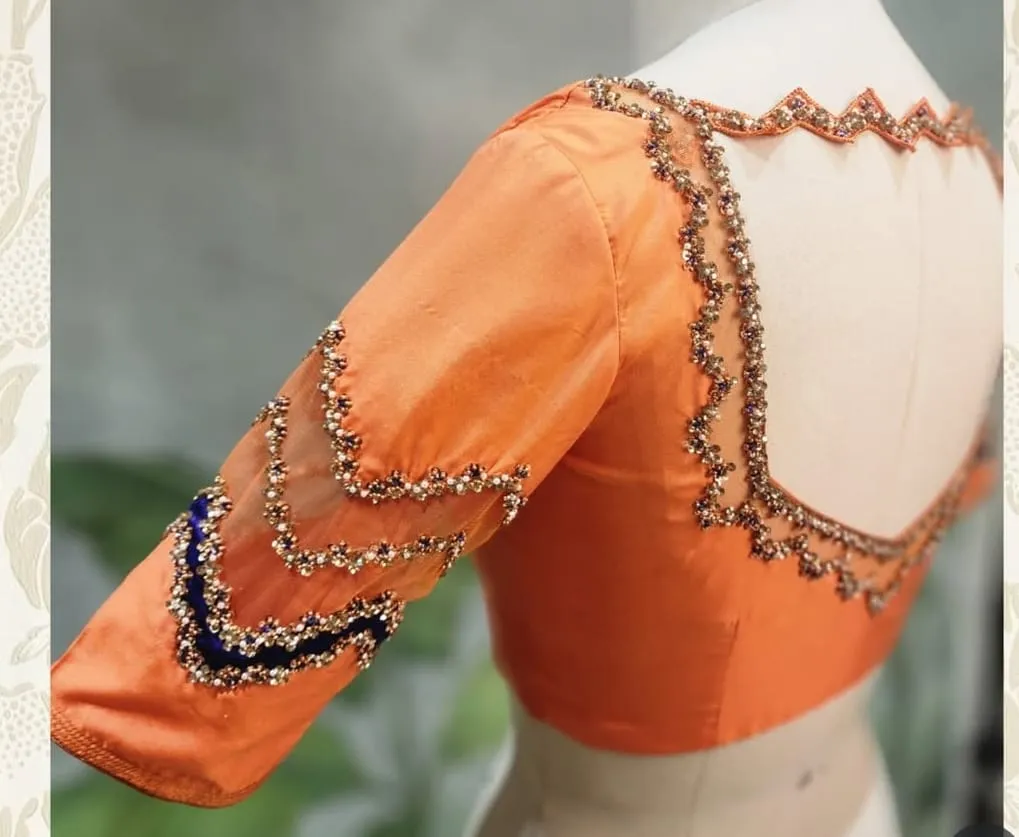 Fresh Orange Net Blouse – Breezy Elegance for Every Occasion