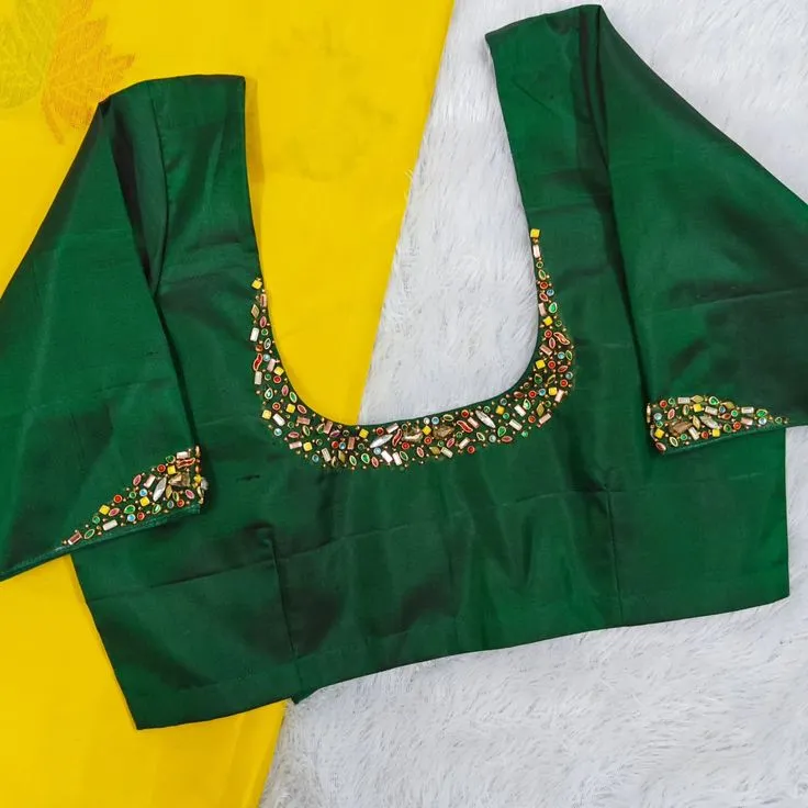 Grace Redefined: Designer Green Kundan Embroidery Aari Work Blouse