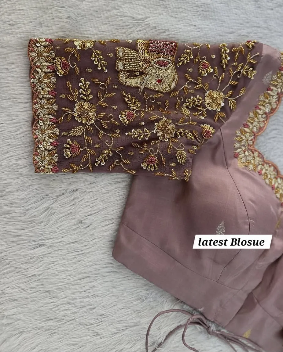 Mauve Net Bridal Wedding Blouse – Handcrafted Zardosi Elegance for Your Big Day