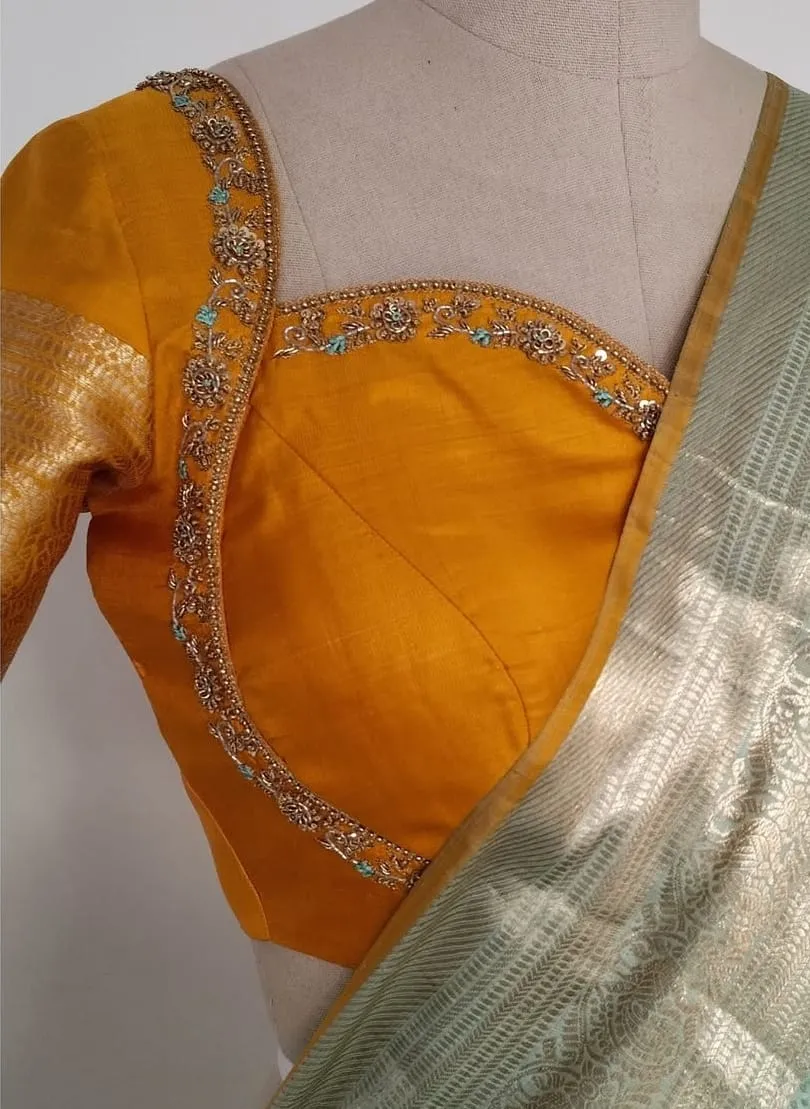 Royal Mustard Madhubala Wedding Blouse – Handcrafted Regal Elegance
