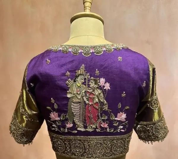 Royal Purple Krishna Blouse: Sacred Elegance with Traditional Maggam Craft