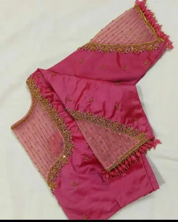 Soft & Stylish: Pink Net Work Blouse in Delicate Line Design