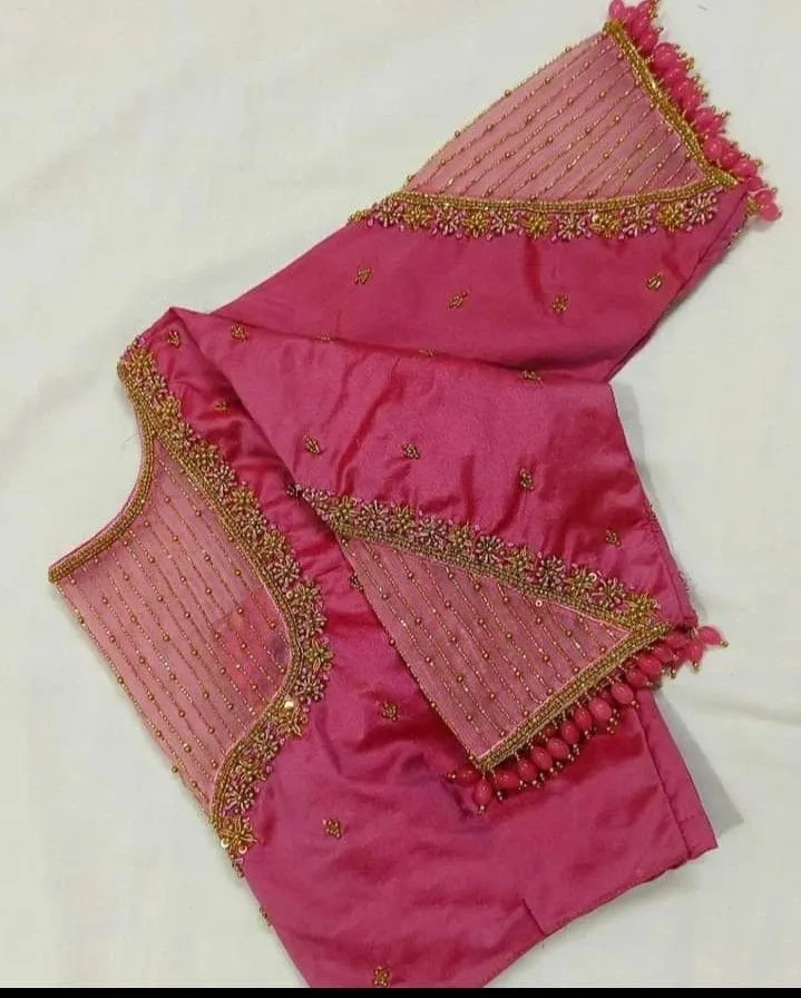 Soft & Stylish: Pink Net Work Blouse in Delicate Line Design