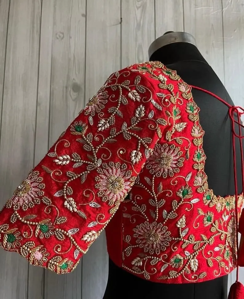 Stunning Red Bridal Maggam Work Blouse – Designer Elegance for Weddings