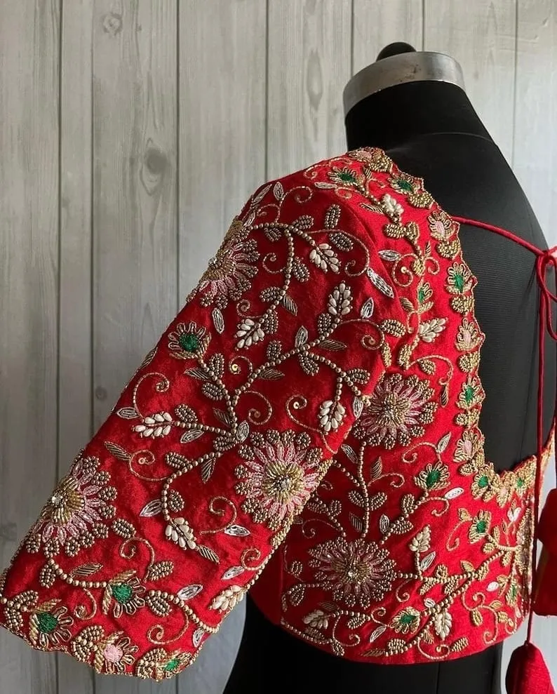 Stunning Red Bridal Maggam Work Blouse – Designer Elegance for Weddings